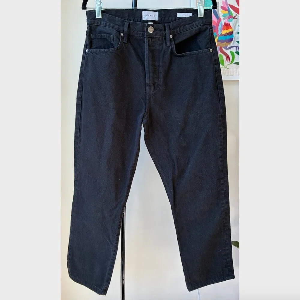 Frame Le Original High-Rise Straight-Leg Jeans in Film Noir - Black - Size 28 - Picture 4 of 7